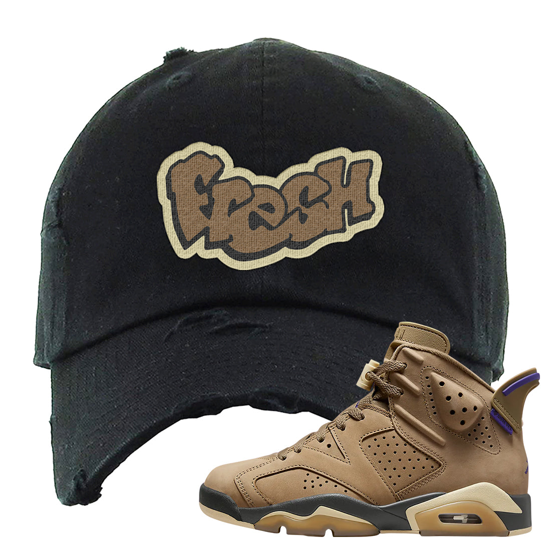 Brown Kelp 6s Distressed Dad Hat | Fresh, Black