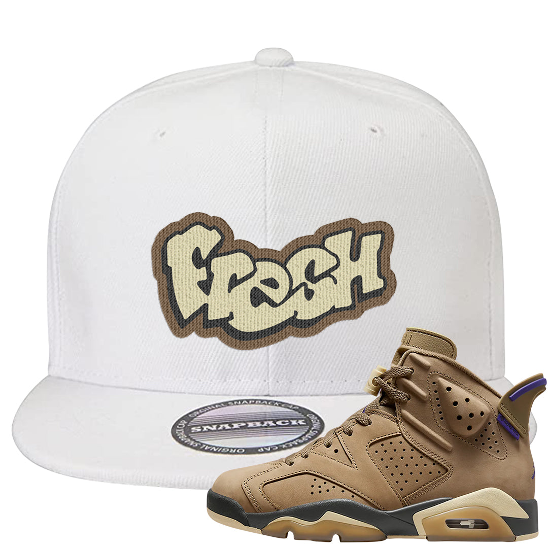 Brown Kelp 6s Snapback Hat | Fresh, White