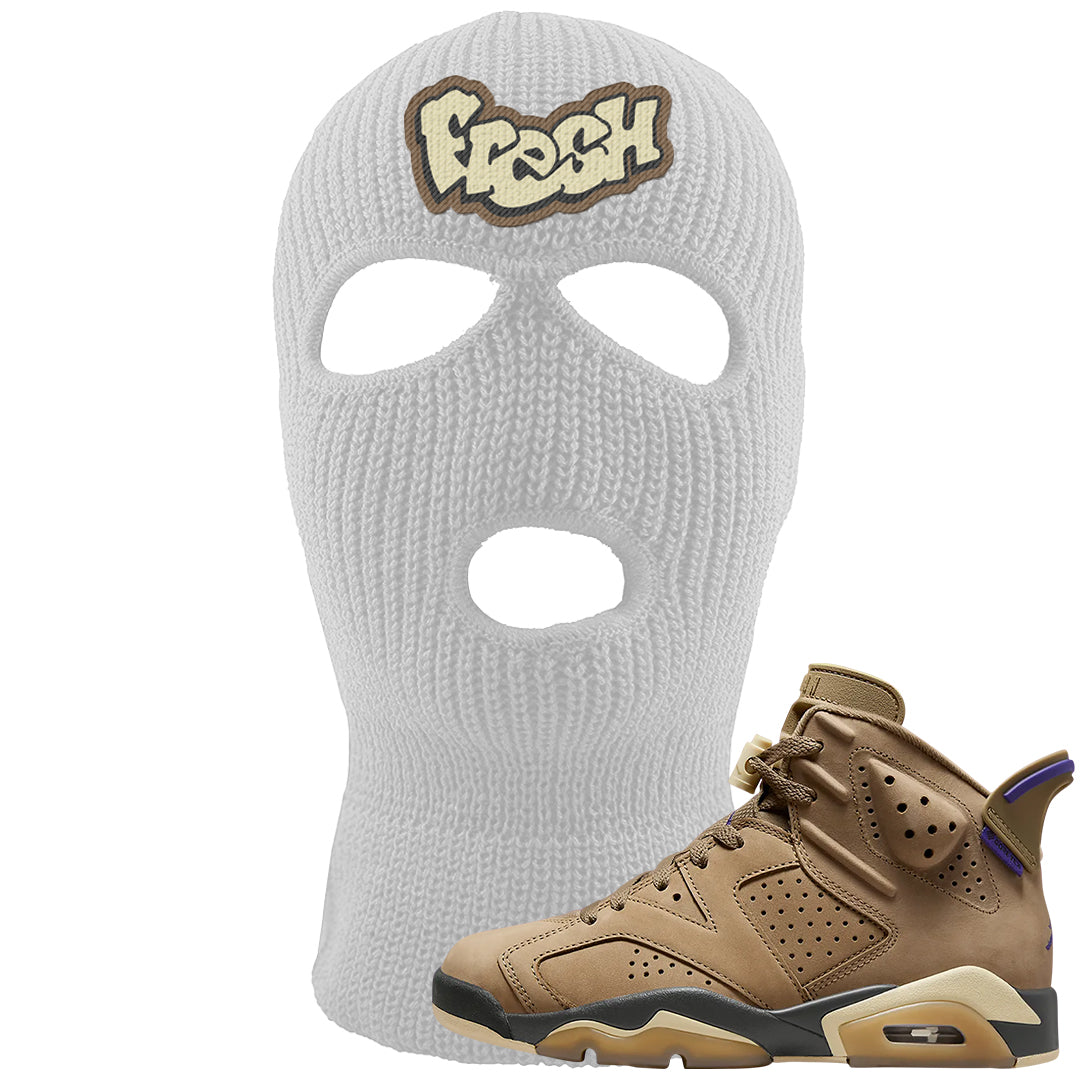 Brown Kelp 6s Ski Mask | Fresh, White