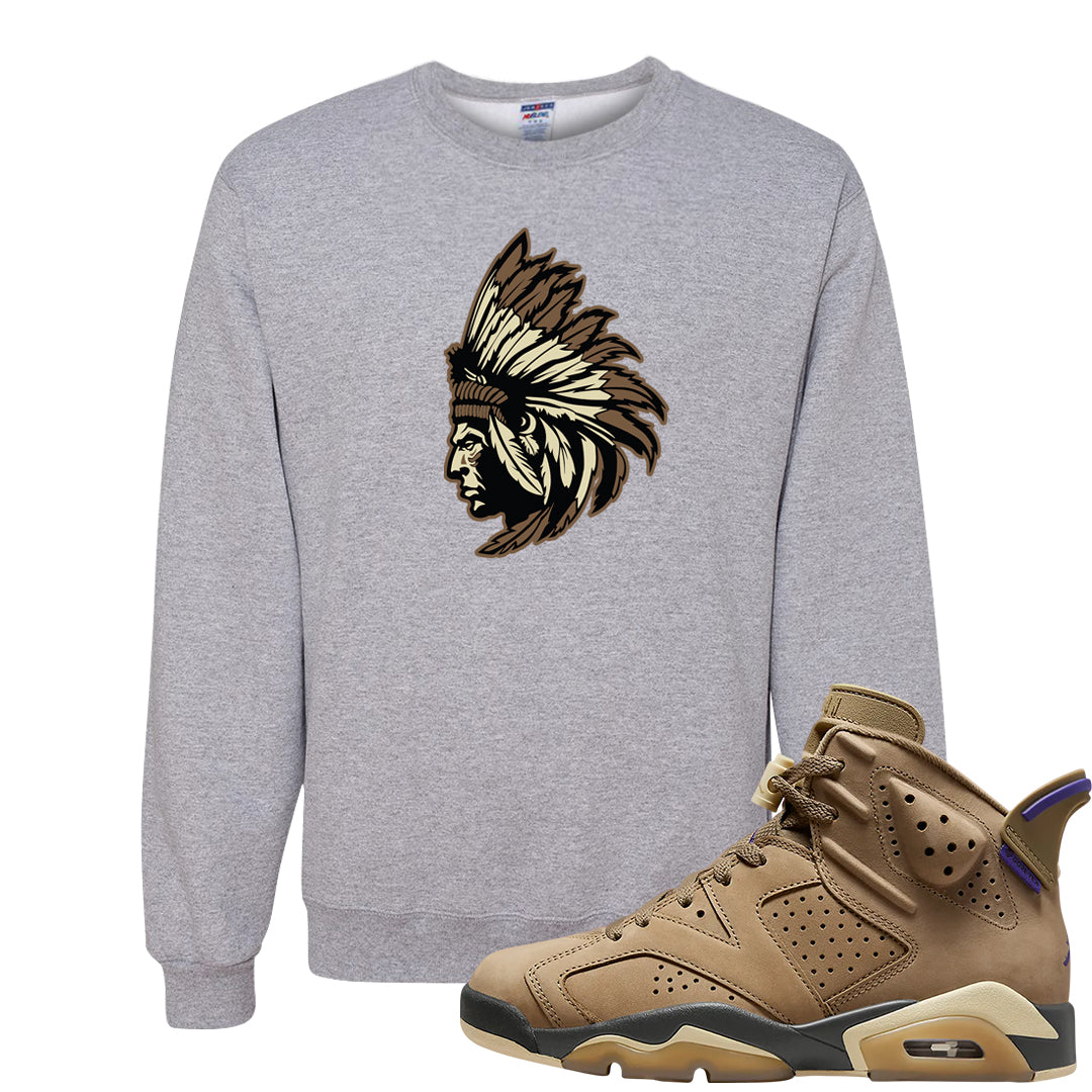 Brown Kelp 6s Crewneck Sweatshirt | Indian Chief, Ash