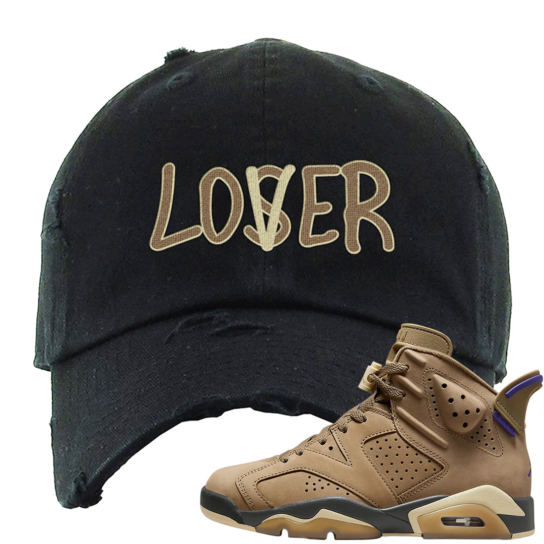 Brown Kelp 6s Distressed Dad Hat | Lover, Black