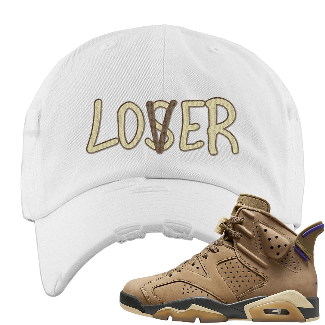 Brown Kelp 6s Distressed Dad Hat | Lover, White