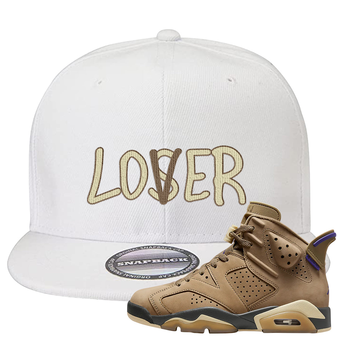 Brown Kelp 6s Snapback Hat | Lover, White