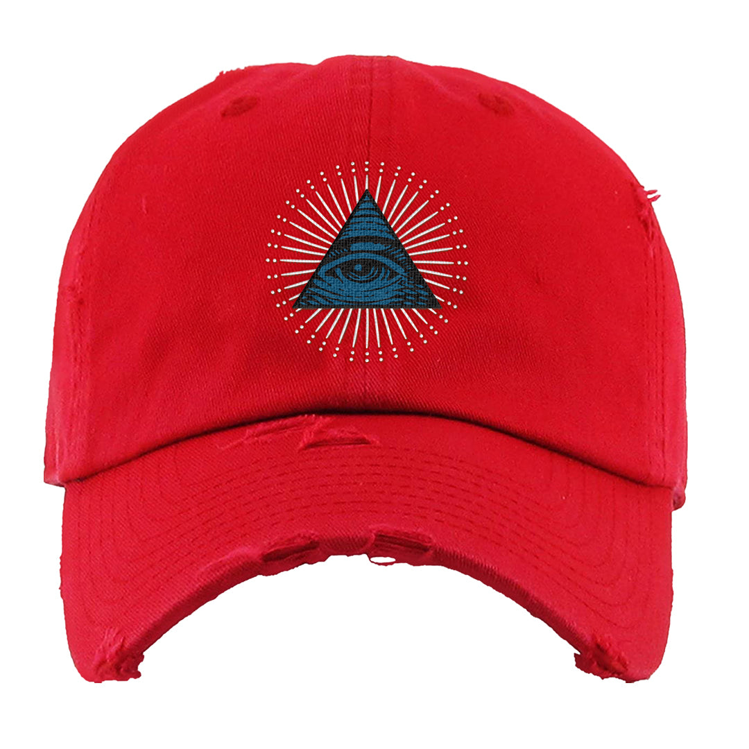 Golf Olympic Low 6s Distressed Dad Hat | All Seeing Eye, Red
