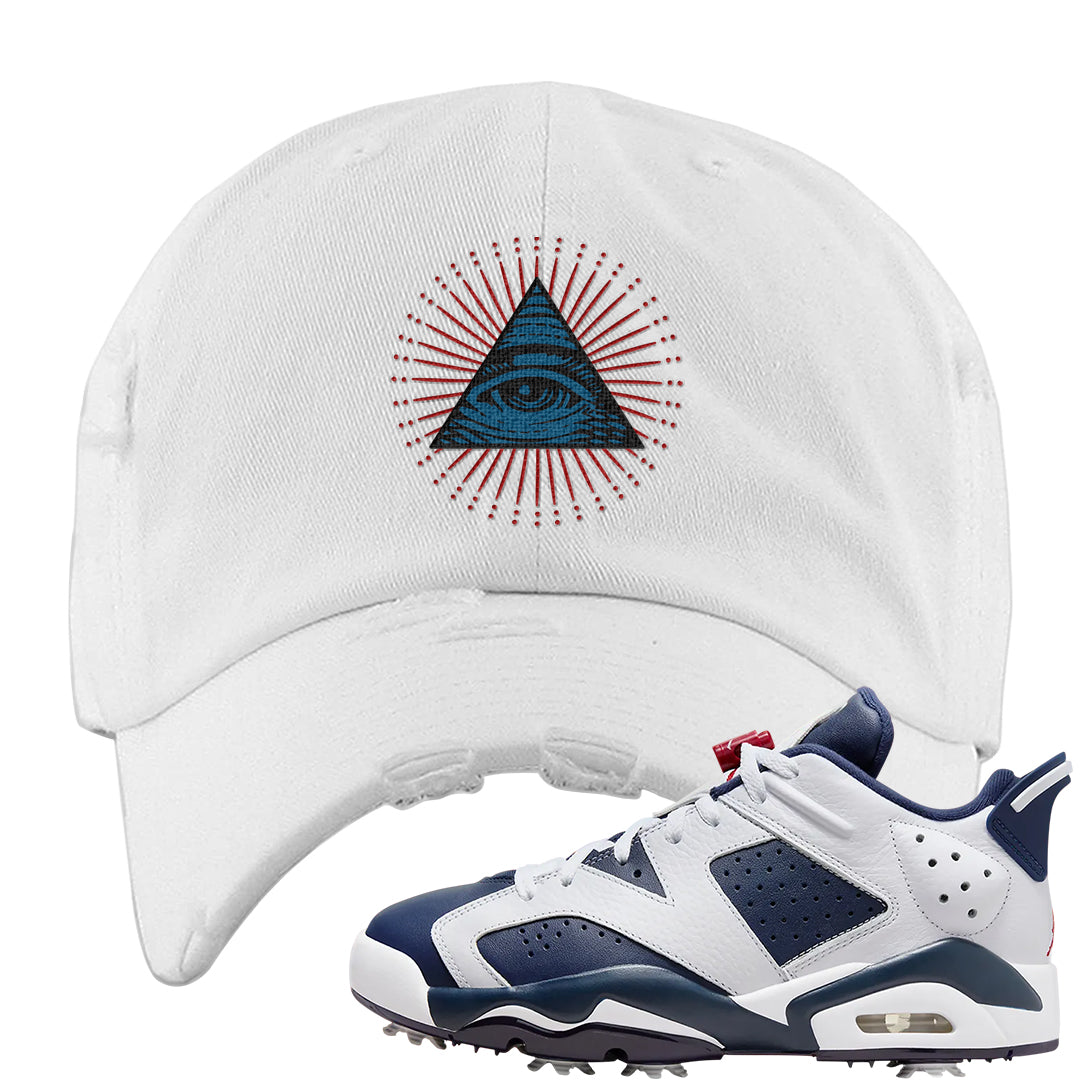 Golf Olympic Low 6s Distressed Dad Hat | All Seeing Eye, White