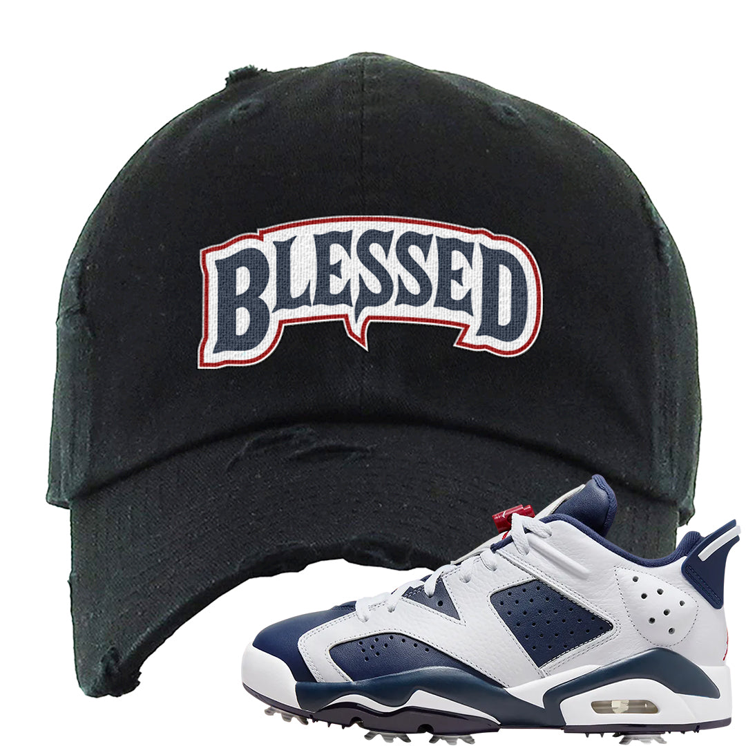 Golf Olympic Low 6s Distressed Dad Hat | Blessed Arch, Black