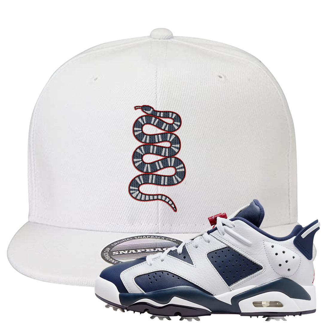 Golf Olympic Low 6s Snapback Hat | Coiled Snake, White