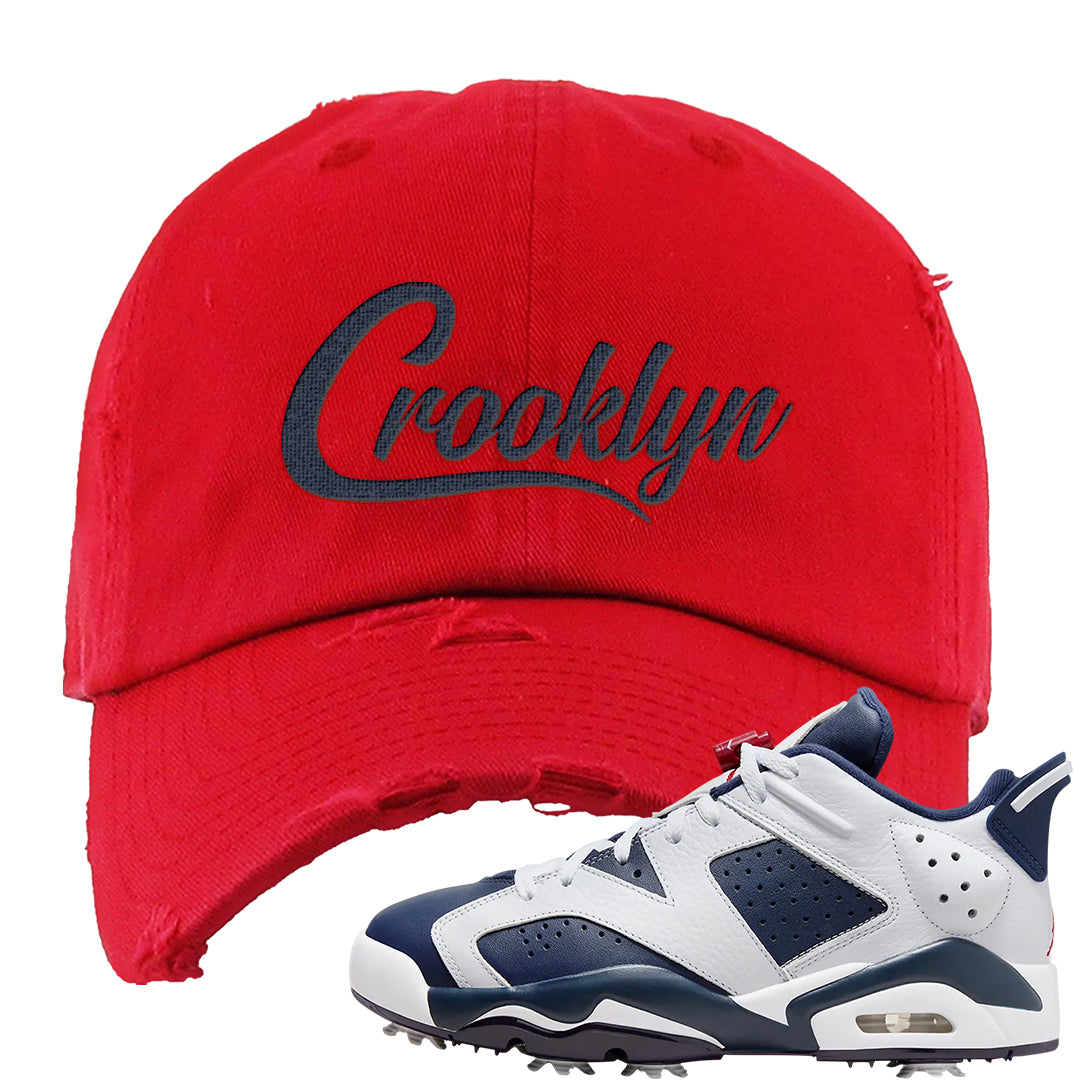 Golf Olympic Low 6s Distressed Dad Hat | Crooklyn, Red
