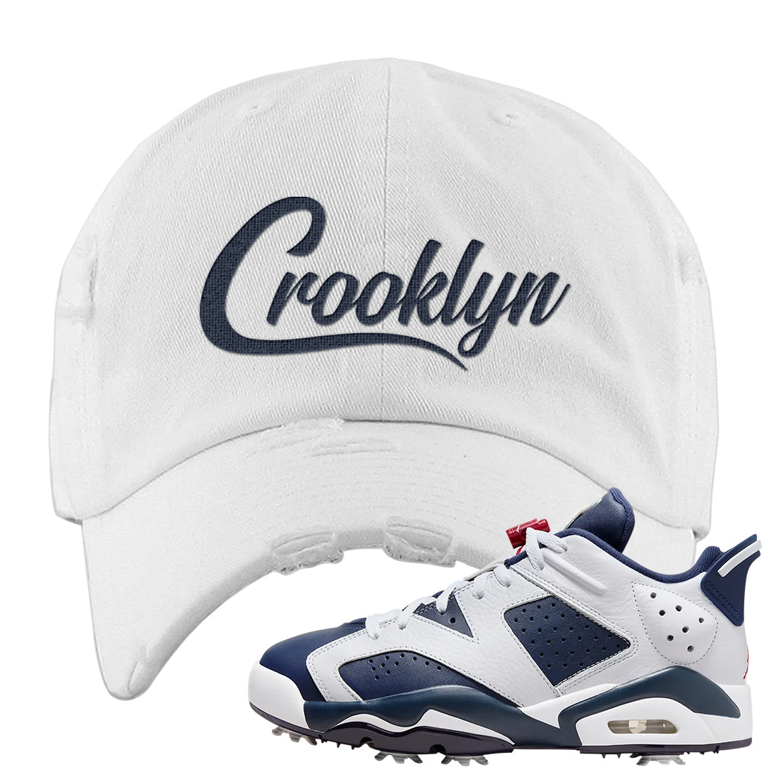 Golf Olympic Low 6s Distressed Dad Hat | Crooklyn, White