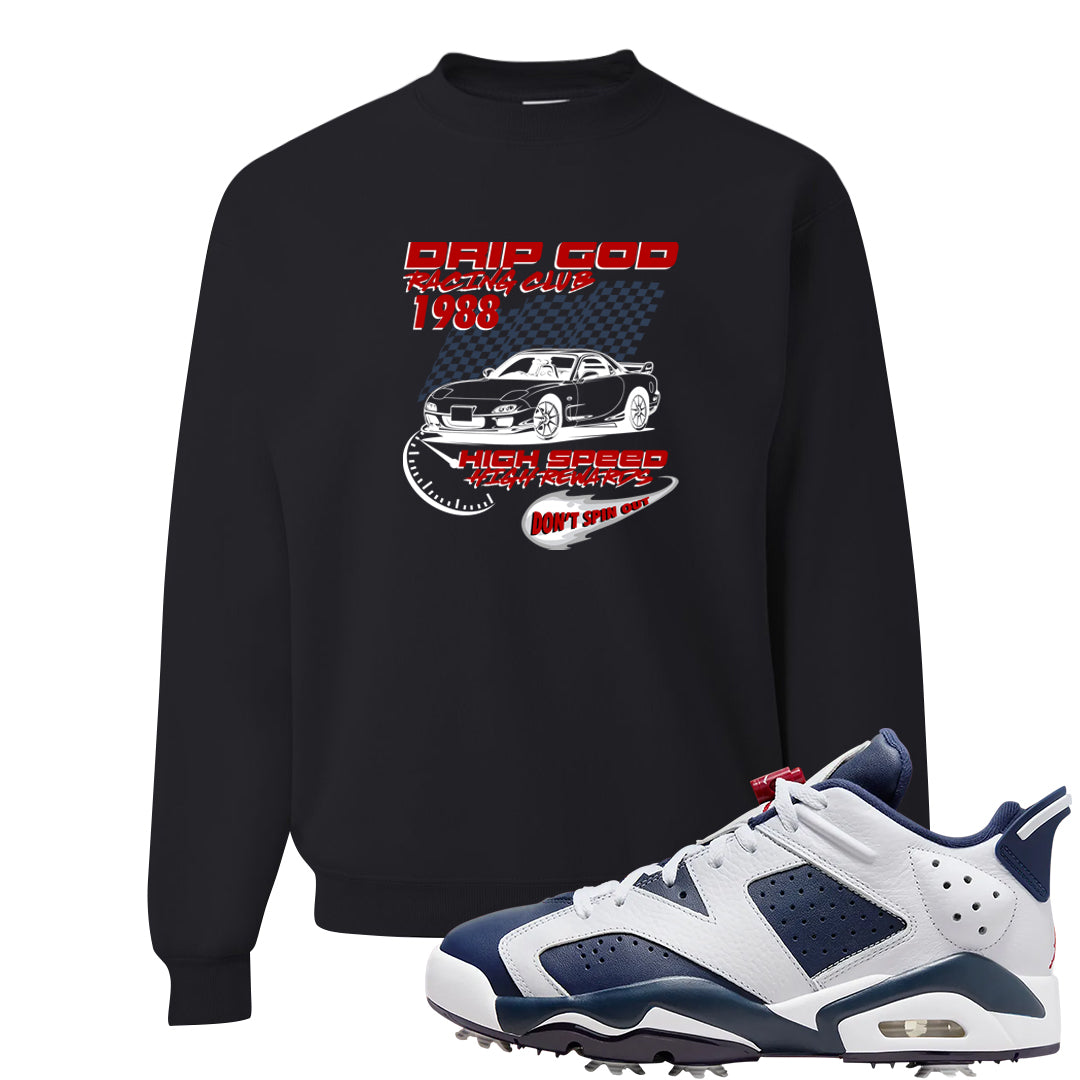 Golf Olympic Low 6s Crewneck Sweatshirt | Drip God Racing Club, Black