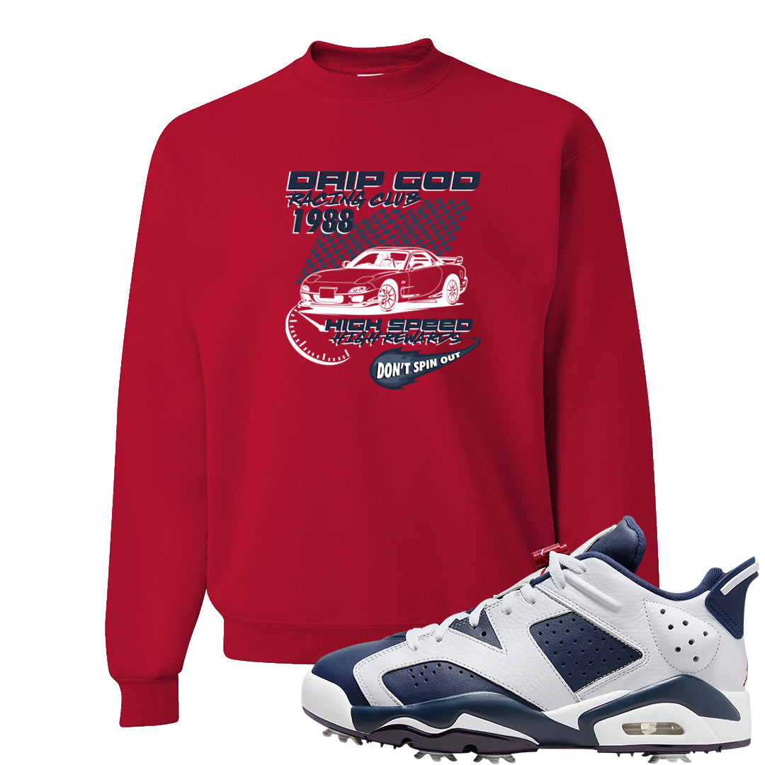 Golf Olympic Low 6s Crewneck Sweatshirt | Drip God Racing Club, Red