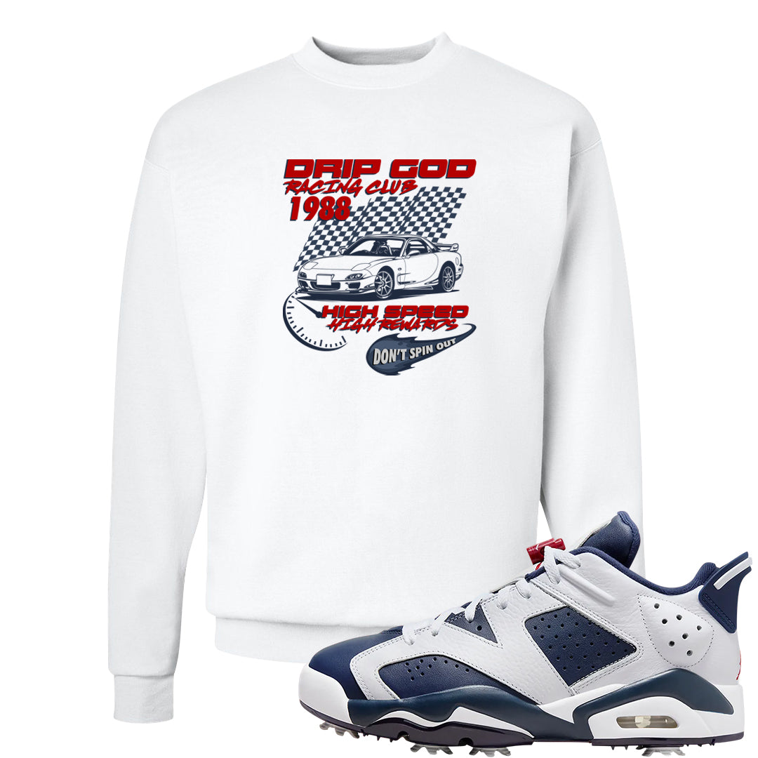 Golf Olympic Low 6s Crewneck Sweatshirt | Drip God Racing Club, White
