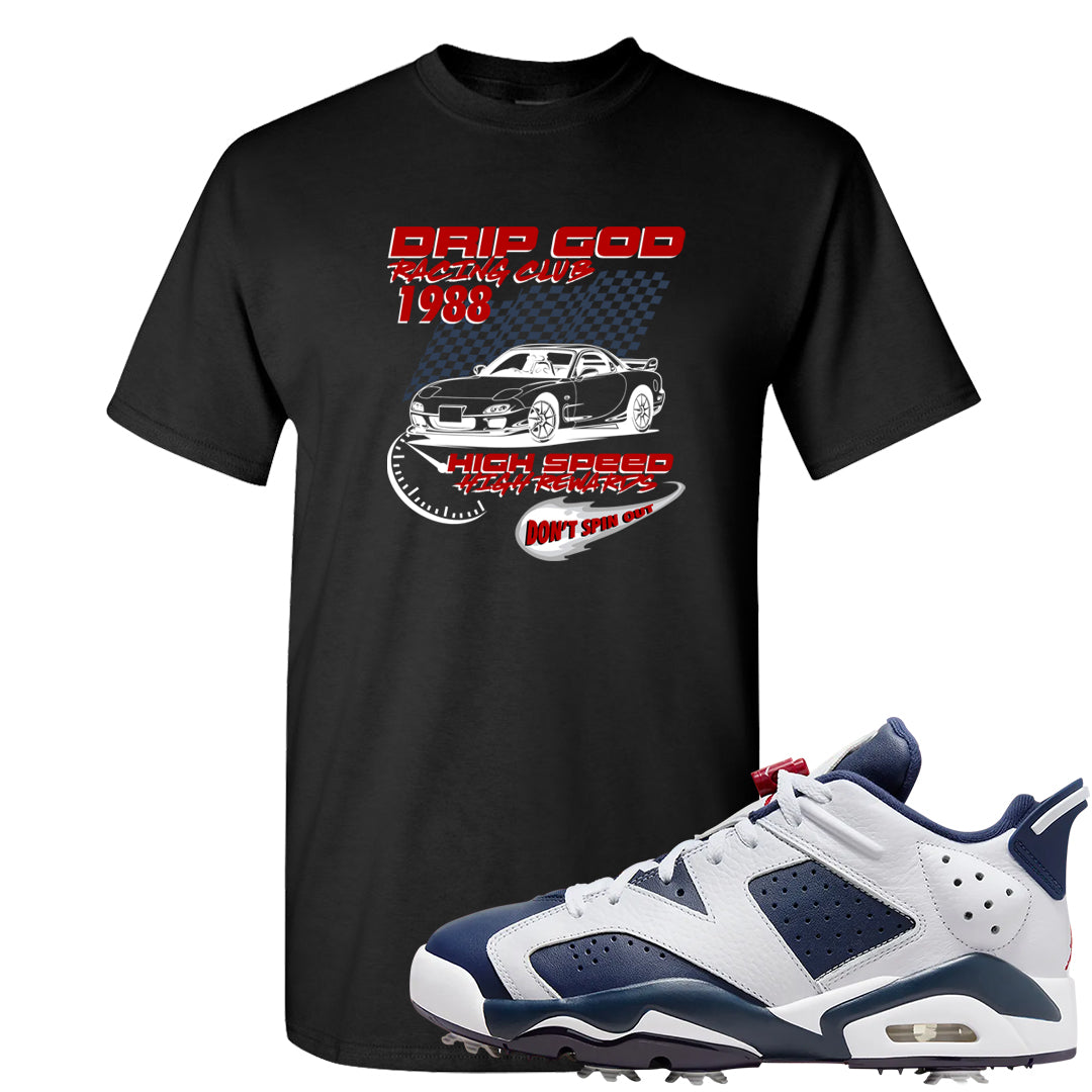 Golf Olympic Low 6s T Shirt | Drip God Racing Club, Black