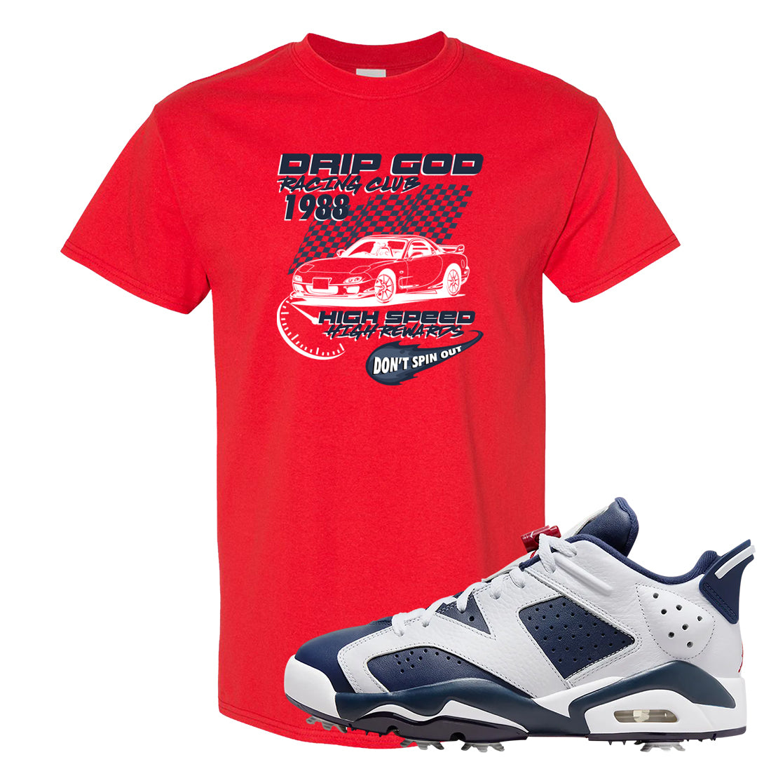 Golf Olympic Low 6s T Shirt | Drip God Racing Club, Red