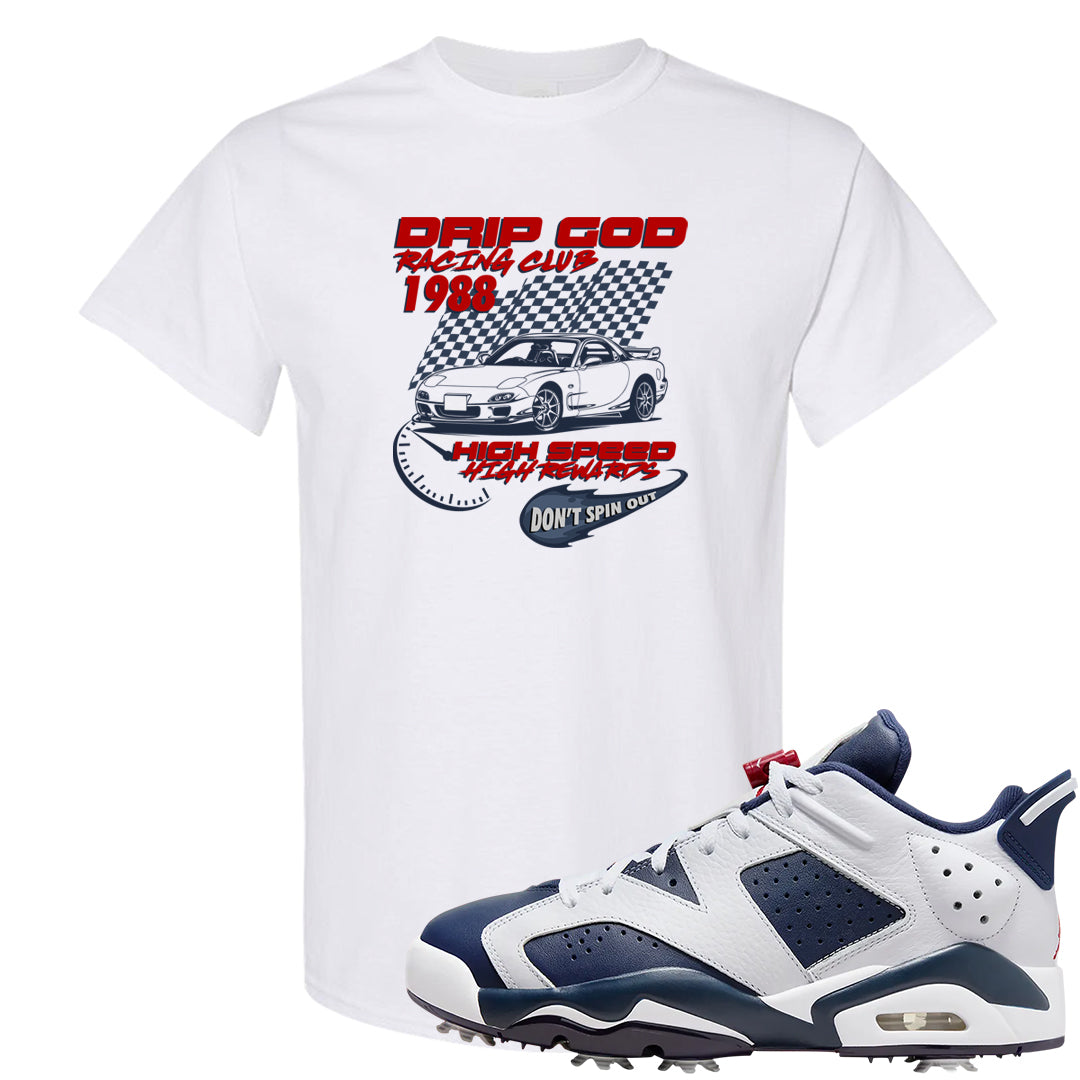 Golf Olympic Low 6s T Shirt | Drip God Racing Club, White