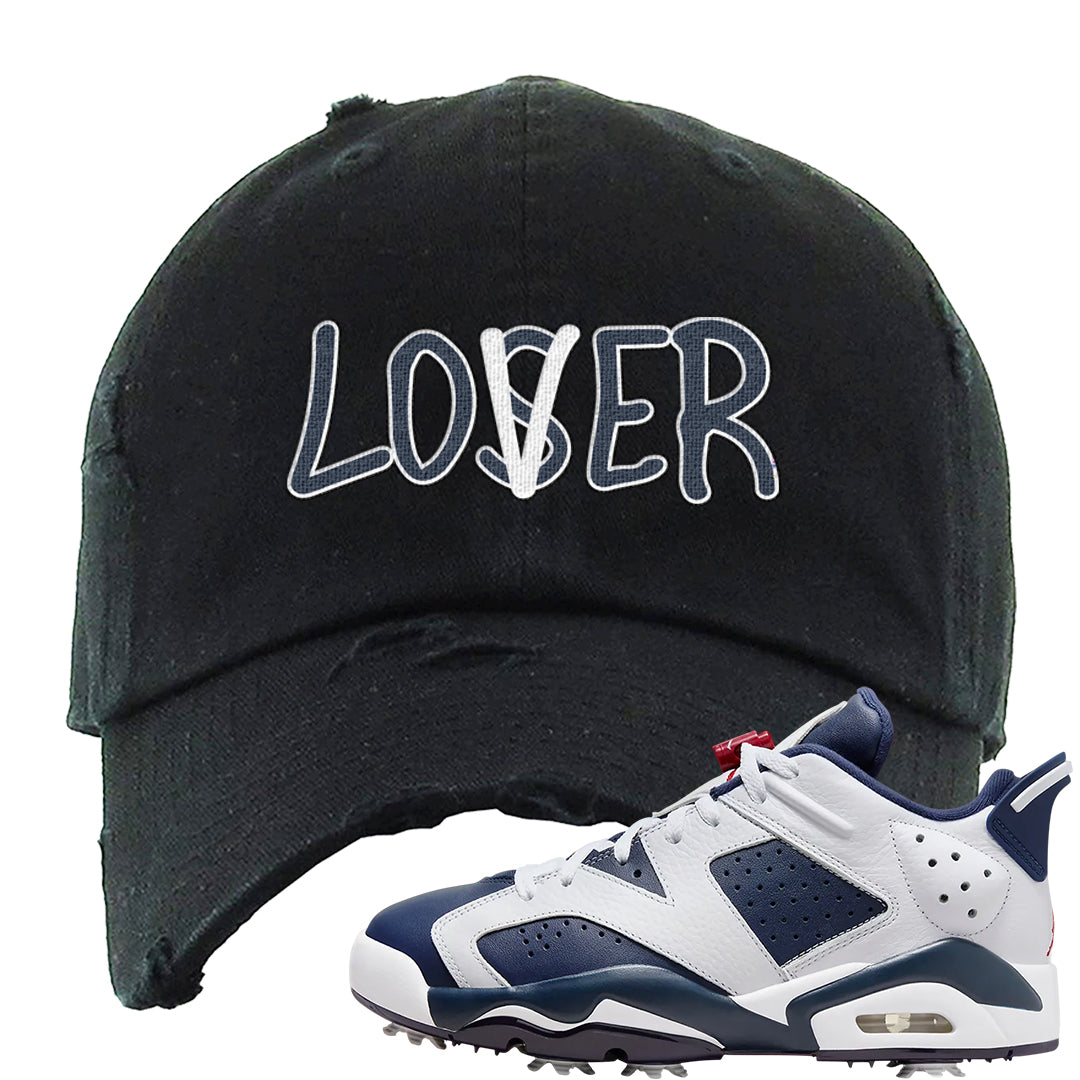 Golf Olympic Low 6s Distressed Dad Hat | Lover, Black