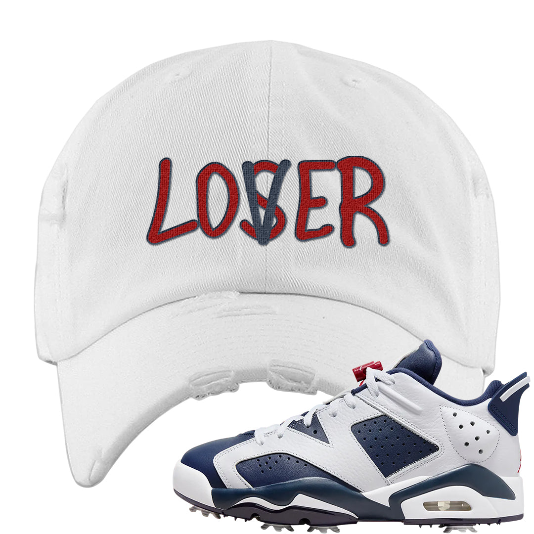 Golf Olympic Low 6s Distressed Dad Hat | Lover, White