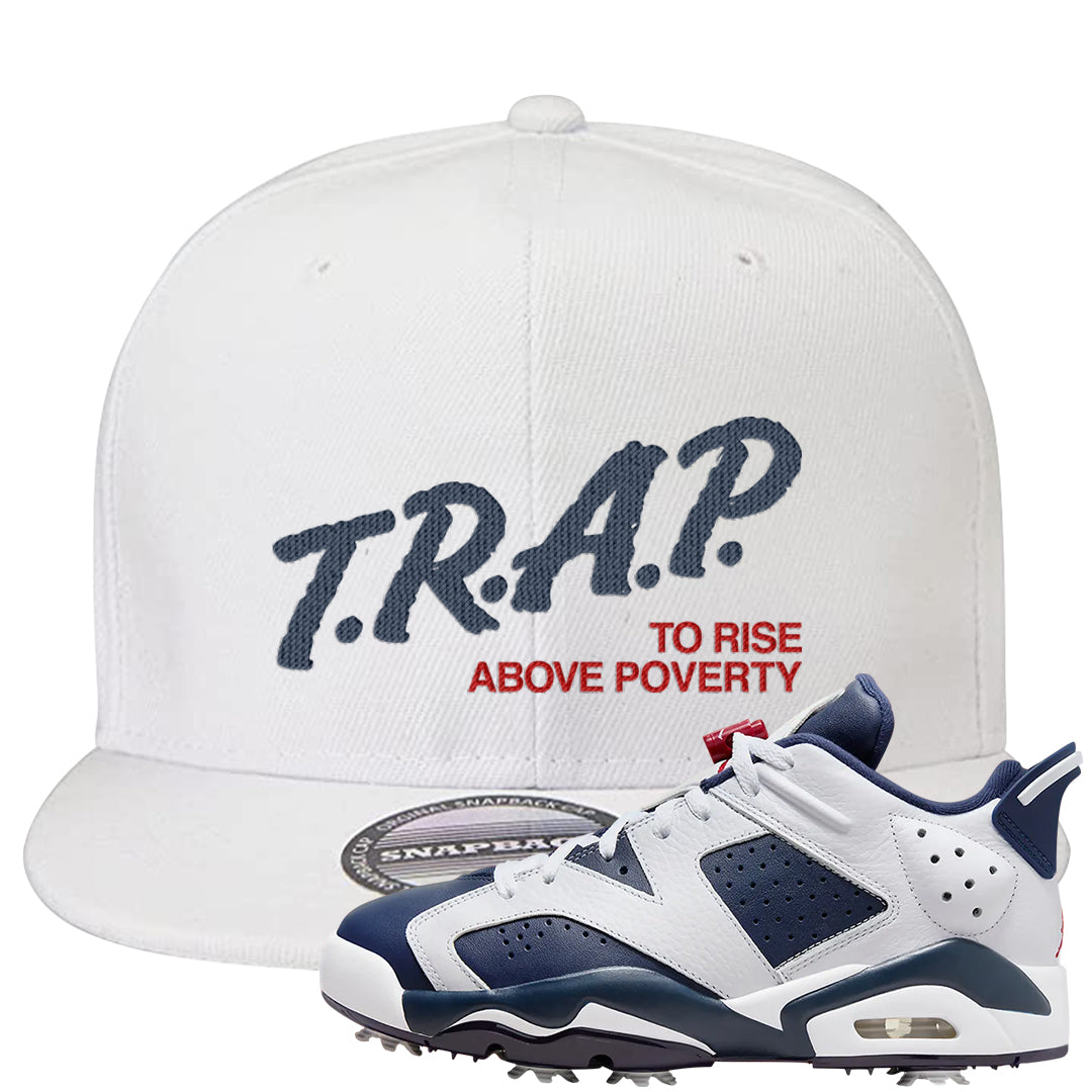 Golf Olympic Low 6s Snapback Hat | Trap To Rise Above Poverty, White