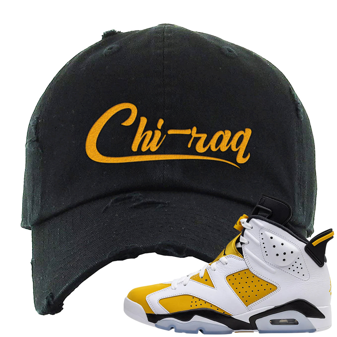 Yellow Ochre 6s Distressed Dad Hat | Chiraq, Black