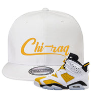 Yellow Ochre 6s Snapback Hat | Chiraq, White