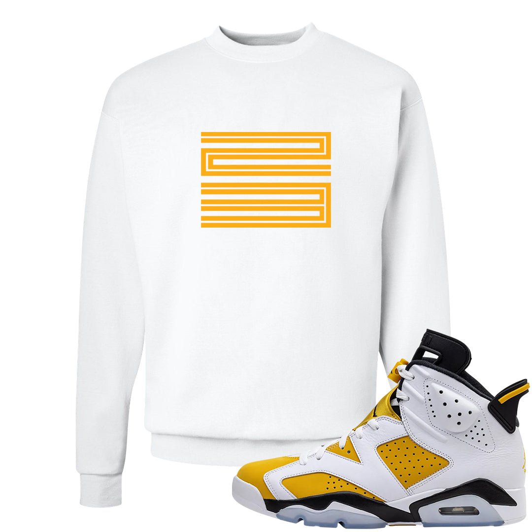 Yellow Ochre 6s Crewneck Sweatshirt | Double Line 23, White