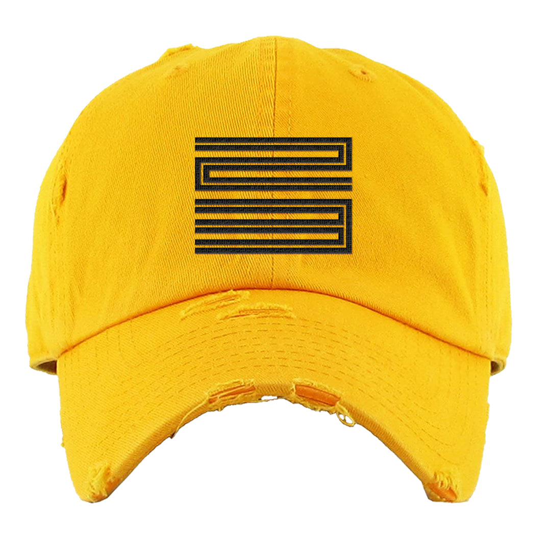 Yellow Ochre 6s Distressed Dad Hat | Double Line 23, Gold