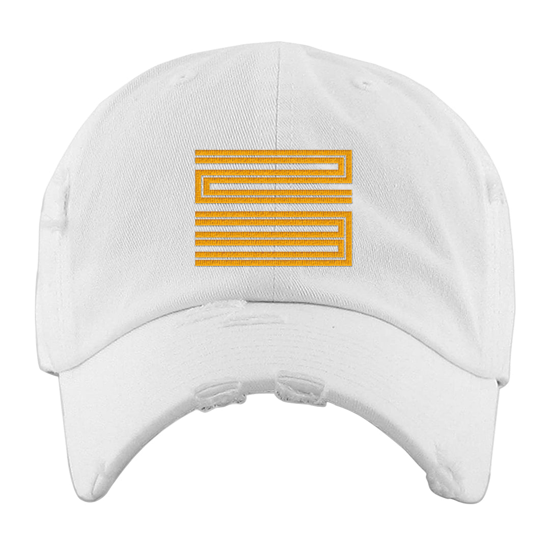 Yellow Ochre 6s Distressed Dad Hat | Double Line 23, White