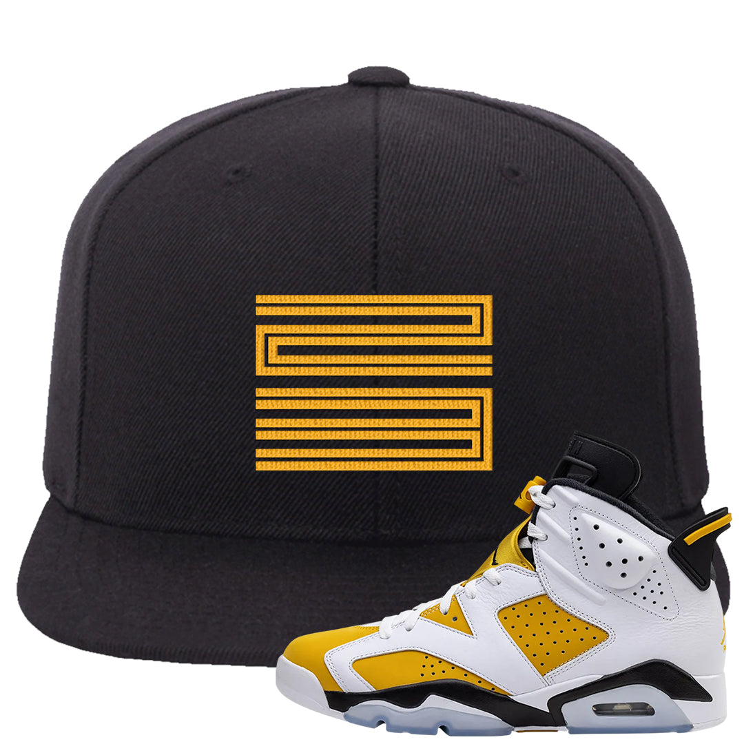 Yellow Ochre 6s Snapback Hat | Double Line 23, Black