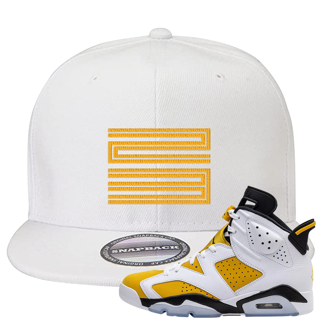 Yellow Ochre 6s Snapback Hat | Double Line 23, White