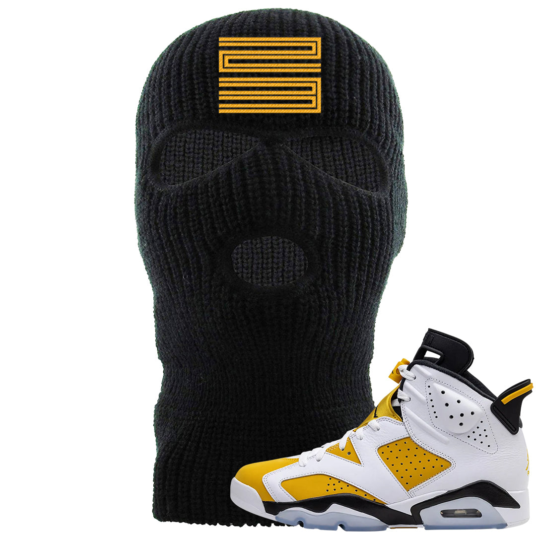 Yellow Ochre 6s Ski Mask | Double Line 23, Black