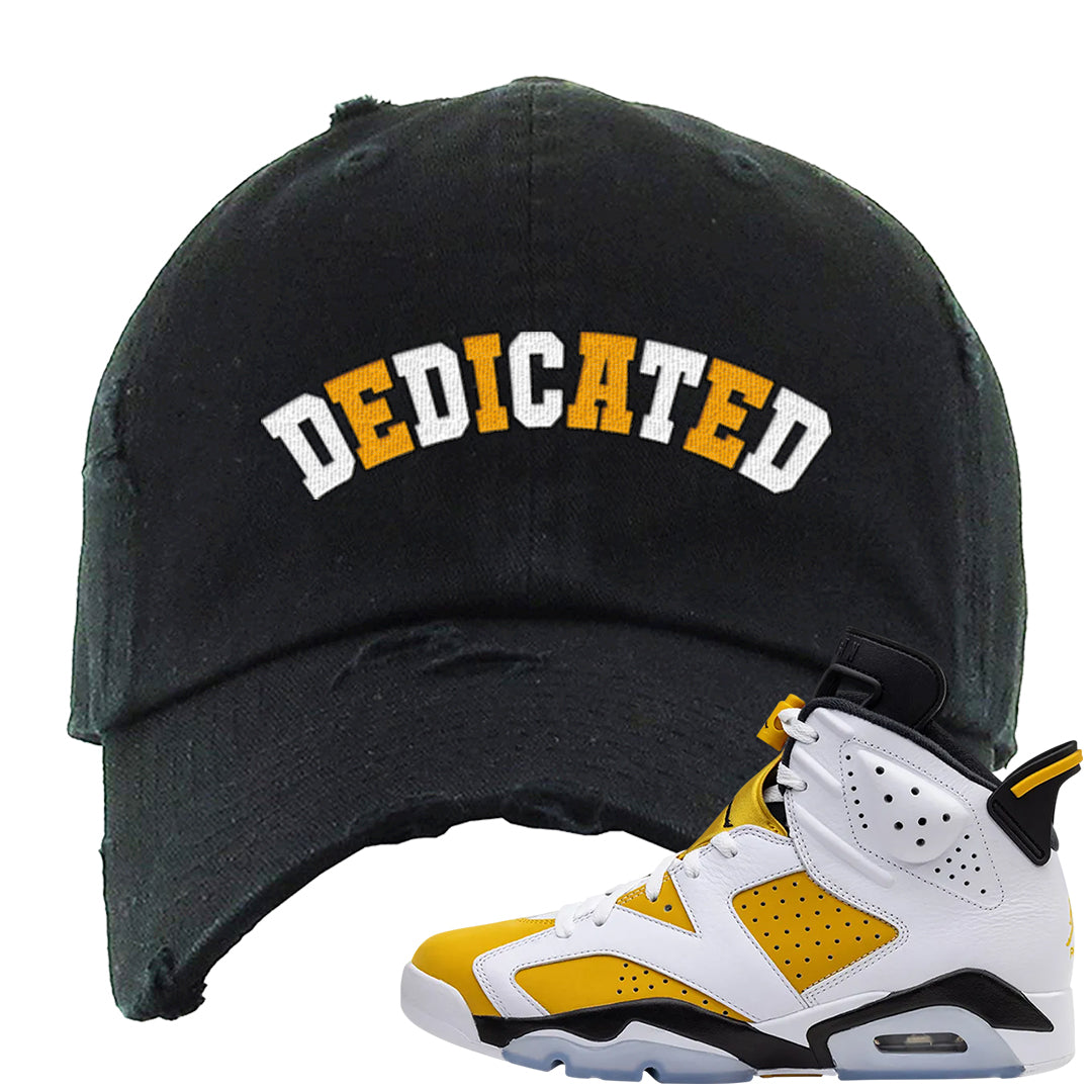Yellow Ochre 6s Distressed Dad Hat | Dedicated, Black