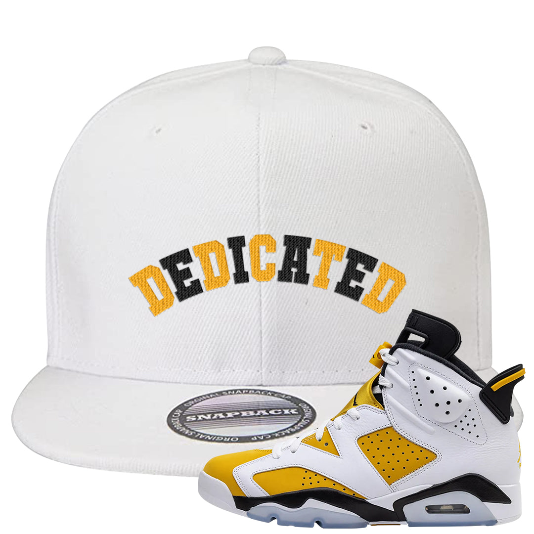 Yellow Ochre 6s Snapback Hat | Dedicated, White