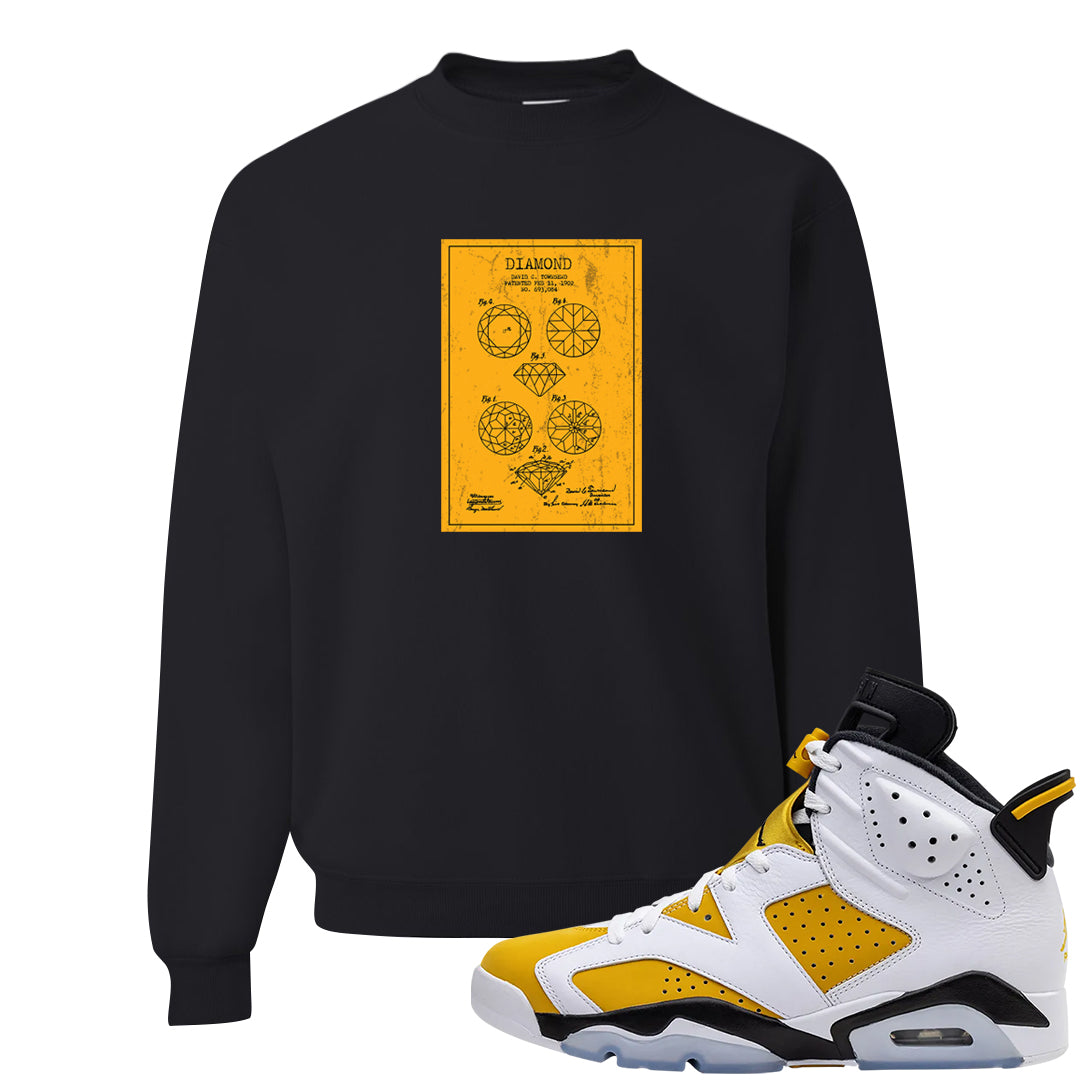 Yellow Ochre 6s Crewneck Sweatshirt | Diamond Patent Sketch, Black
