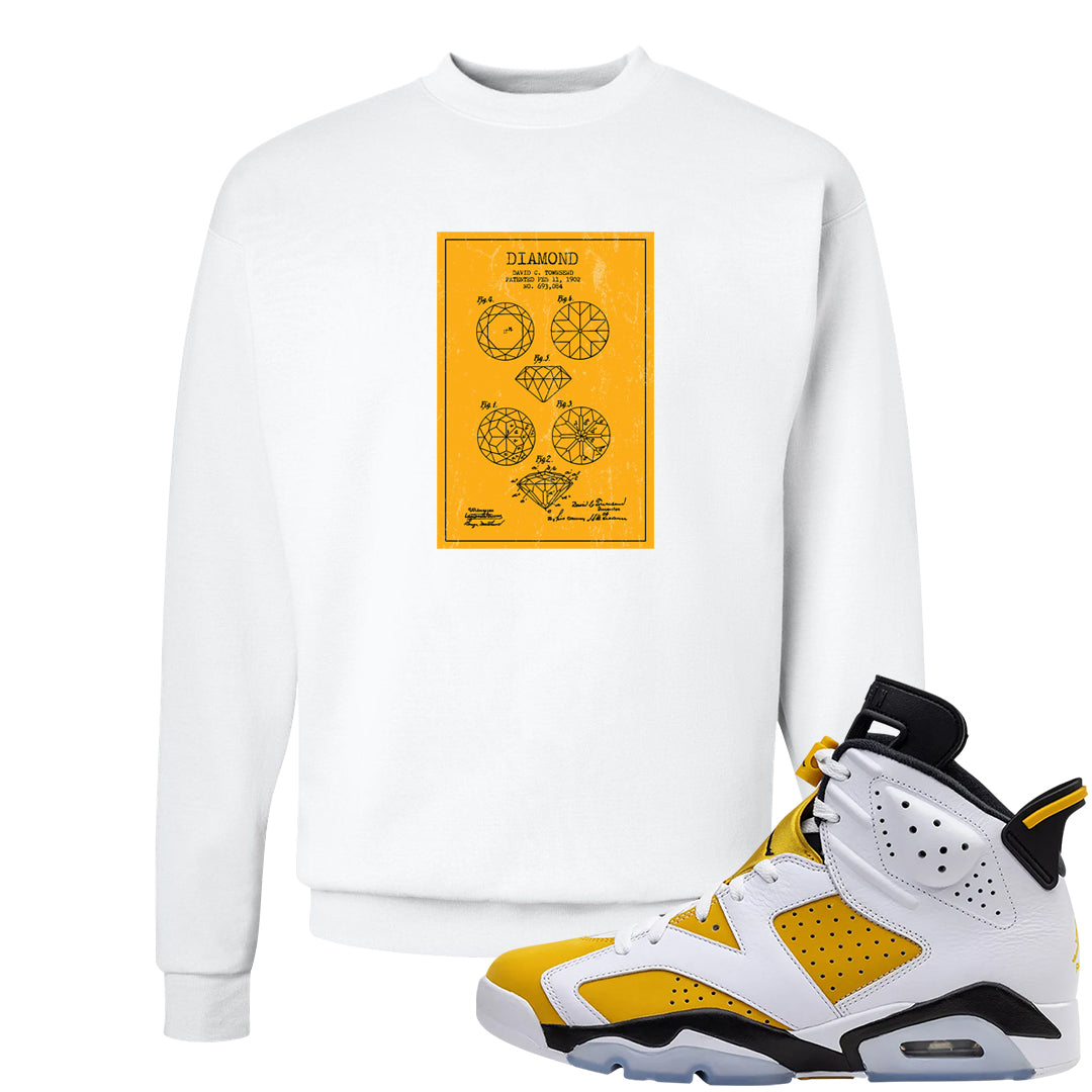 Yellow Ochre 6s Crewneck Sweatshirt | Diamond Patent Sketch, White