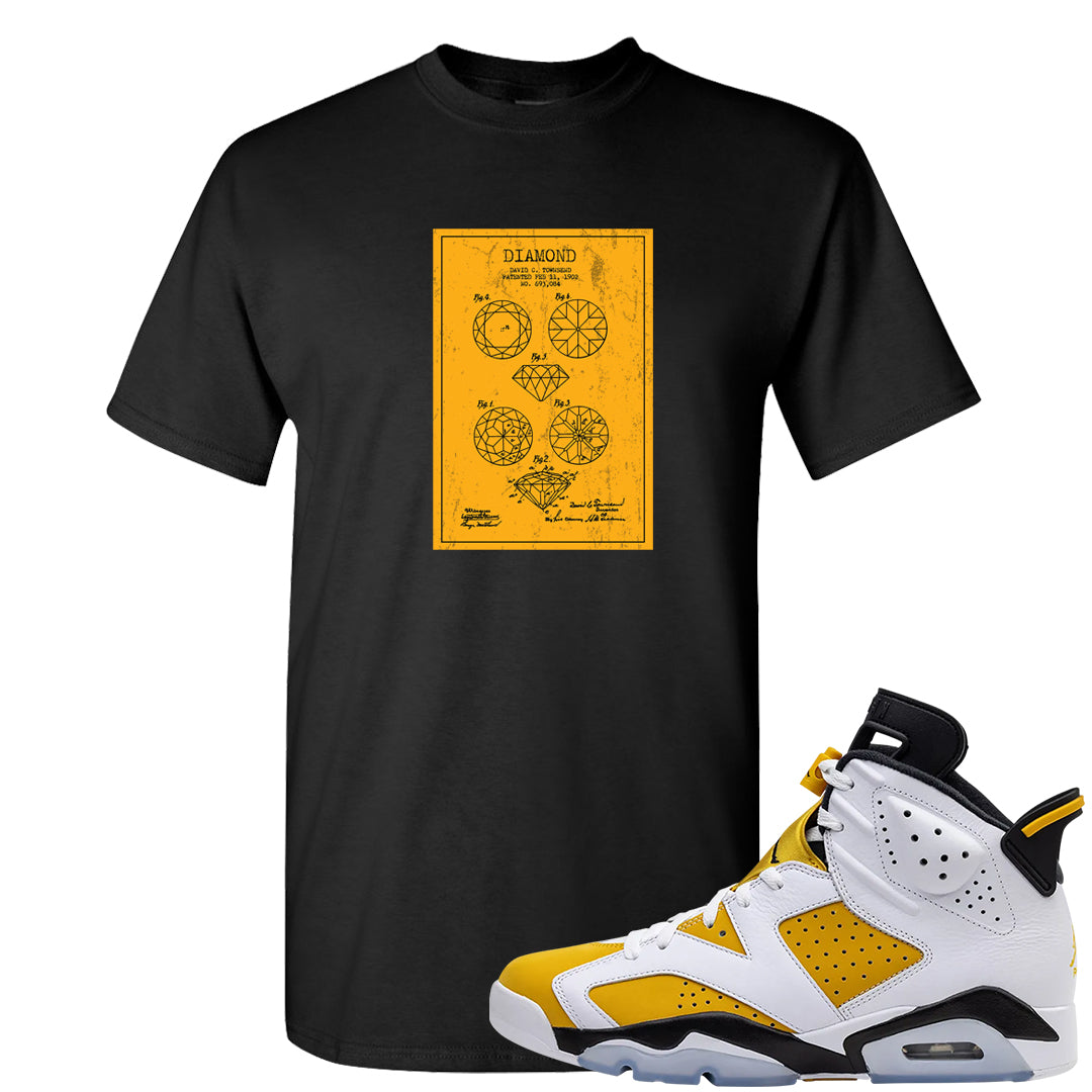 Yellow Ochre 6s T Shirt | Diamond Patent Sketch, Black