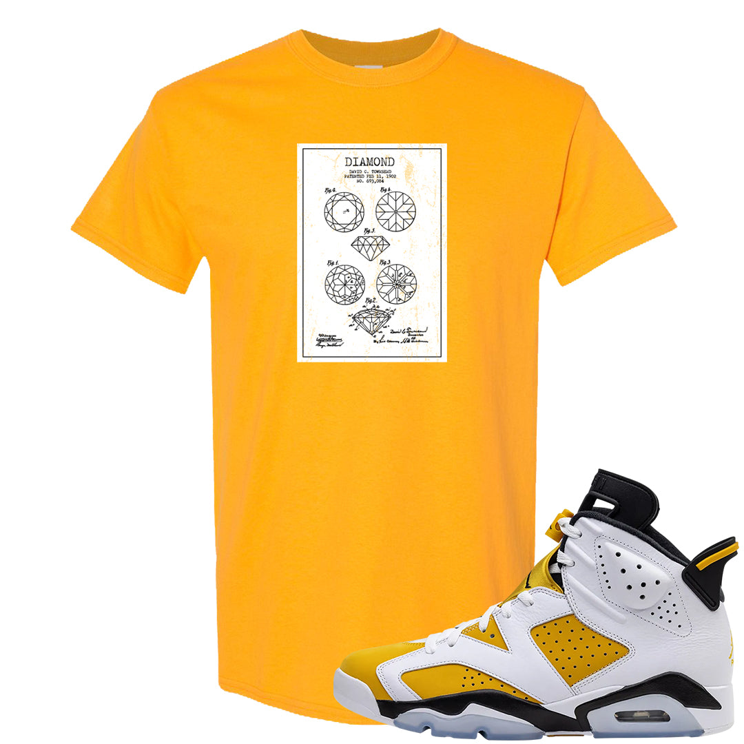 Yellow Ochre 6s T Shirt | Diamond Patent Sketch, Gold