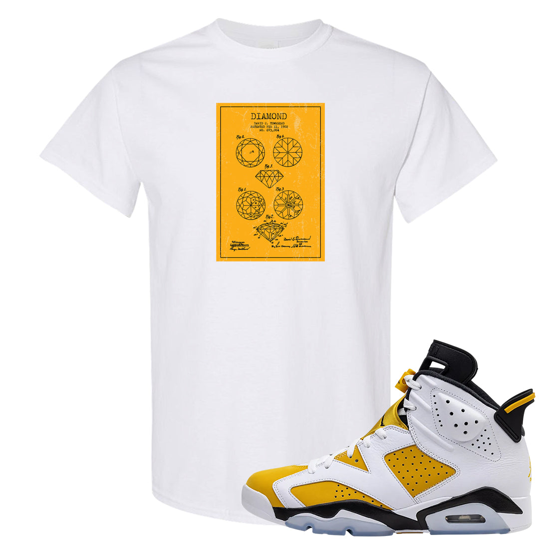 Yellow Ochre 6s T Shirt | Diamond Patent Sketch, White