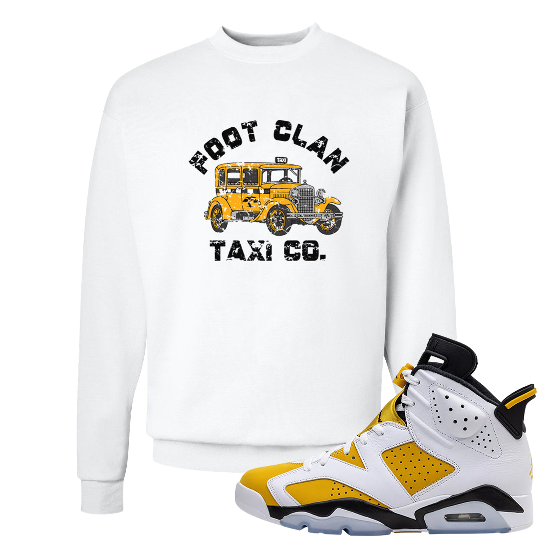 Yellow Ochre 6s Crewneck Sweatshirt | Foot Clan Taxi Co., White