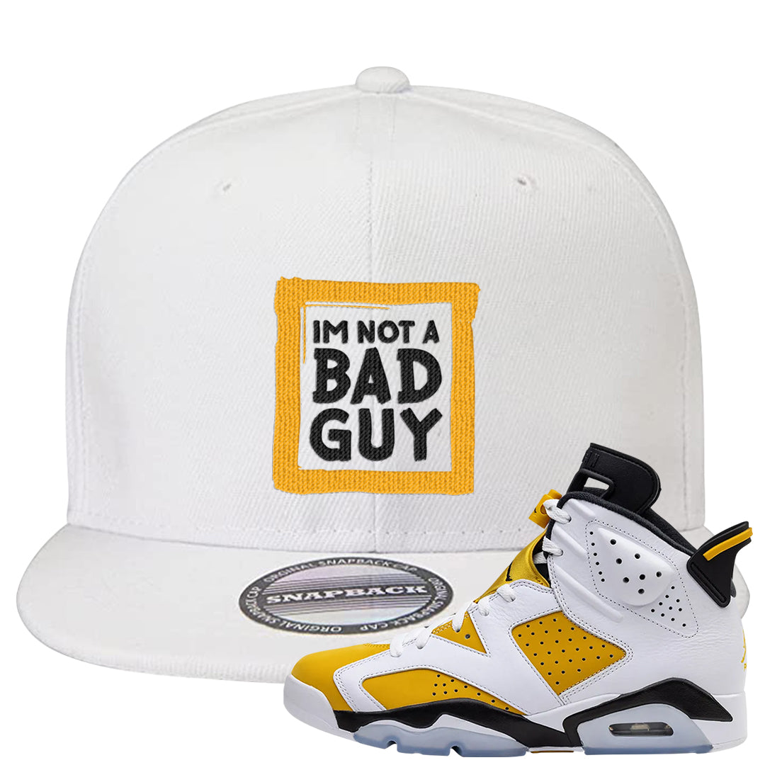 Yellow Ochre 6s Snapback Hat | I'm Not A Bad Guy, White
