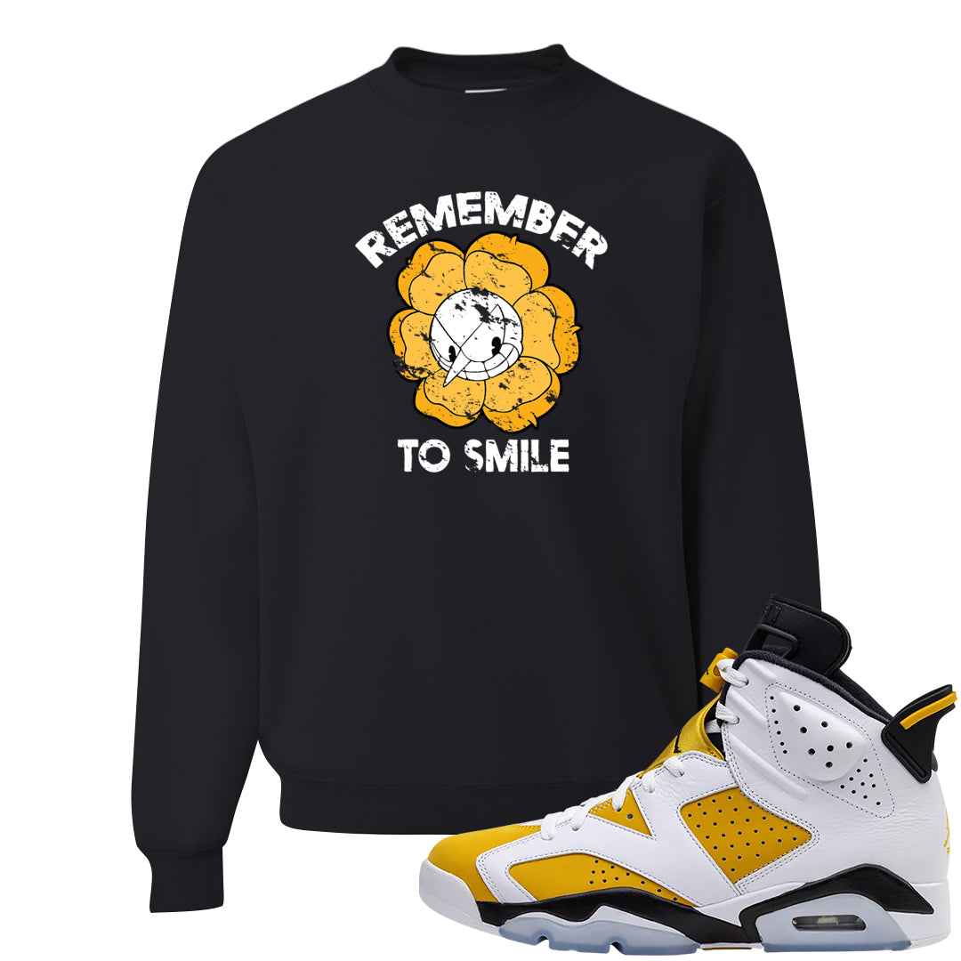 Yellow Ochre 6s Crewneck Sweatshirt | Remember To Smile, Black