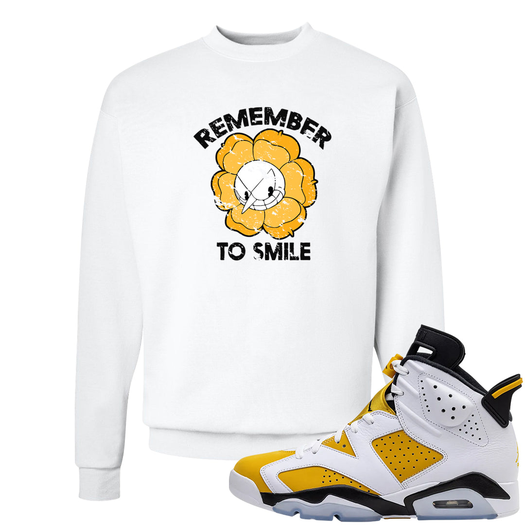 Yellow Ochre 6s Crewneck Sweatshirt | Remember To Smile, White