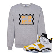 Yellow Ochre 6s Crewneck Sweatshirt | Taxi Fare Ticket, Ash