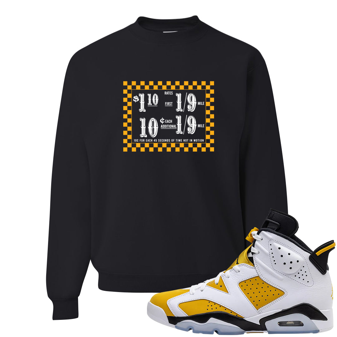 Yellow Ochre 6s Crewneck Sweatshirt | Taxi Fare Ticket, Black