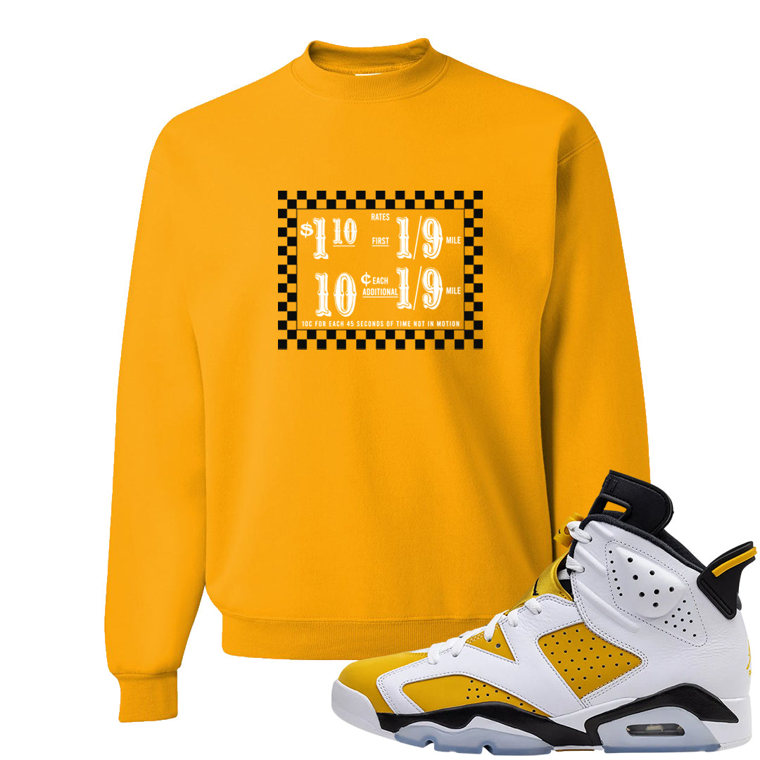 Yellow Ochre 6s Crewneck Sweatshirt | Taxi Fare Ticket, Gold