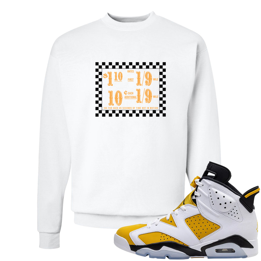 Yellow Ochre 6s Crewneck Sweatshirt | Taxi Fare Ticket, White