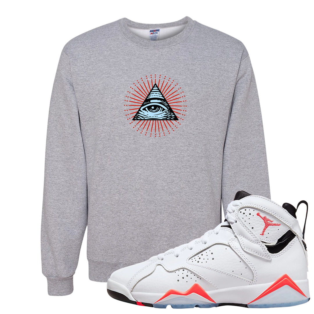 White Infrared 7s Crewneck Sweatshirt | All Seeing Eye, Ash