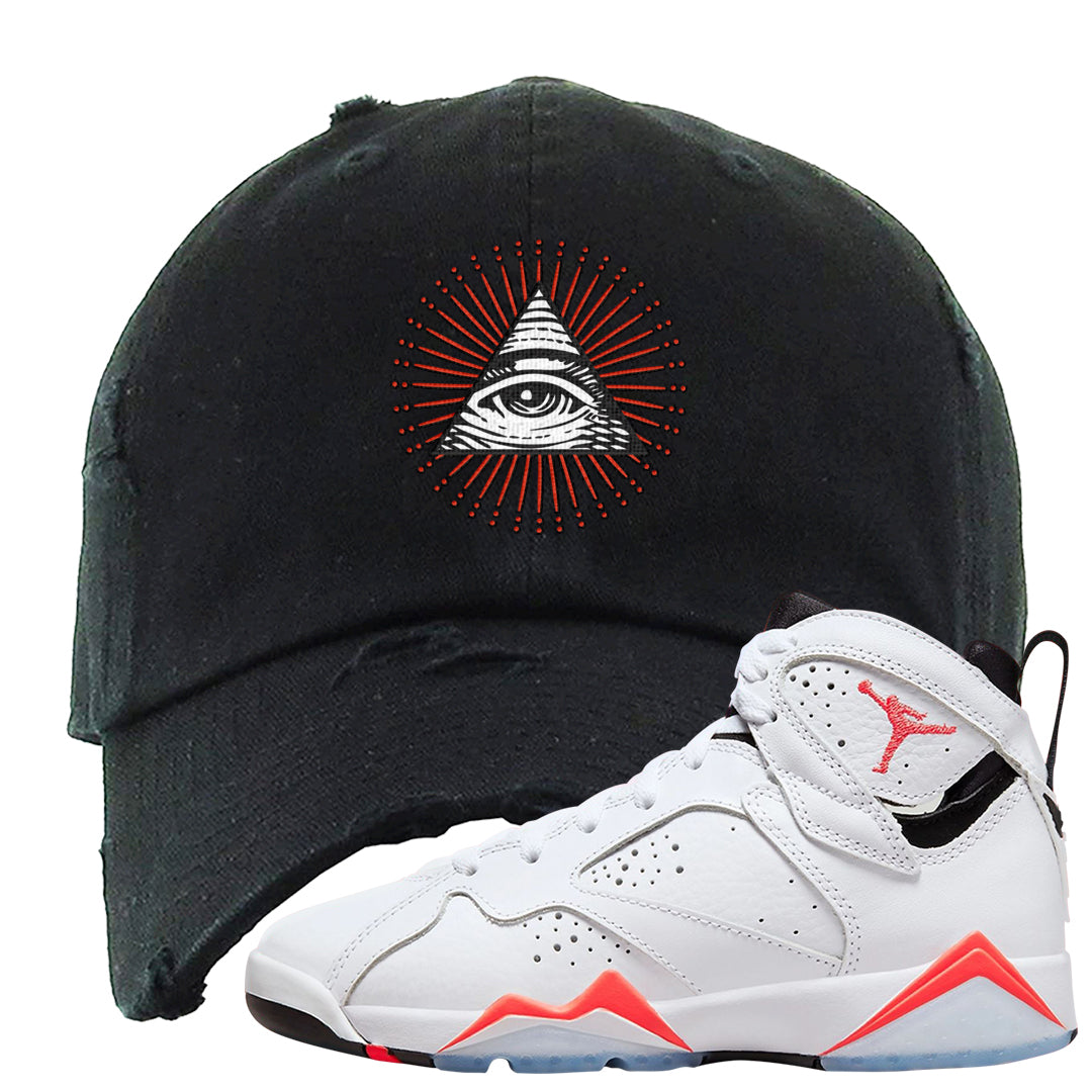 White Infrared 7s Distressed Dad Hat | All Seeing Eye, Black