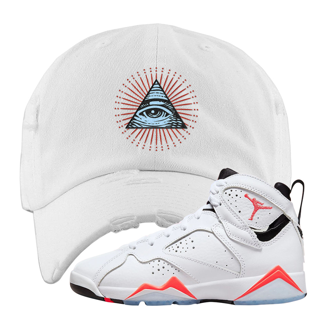 White Infrared 7s Distressed Dad Hat | All Seeing Eye, White