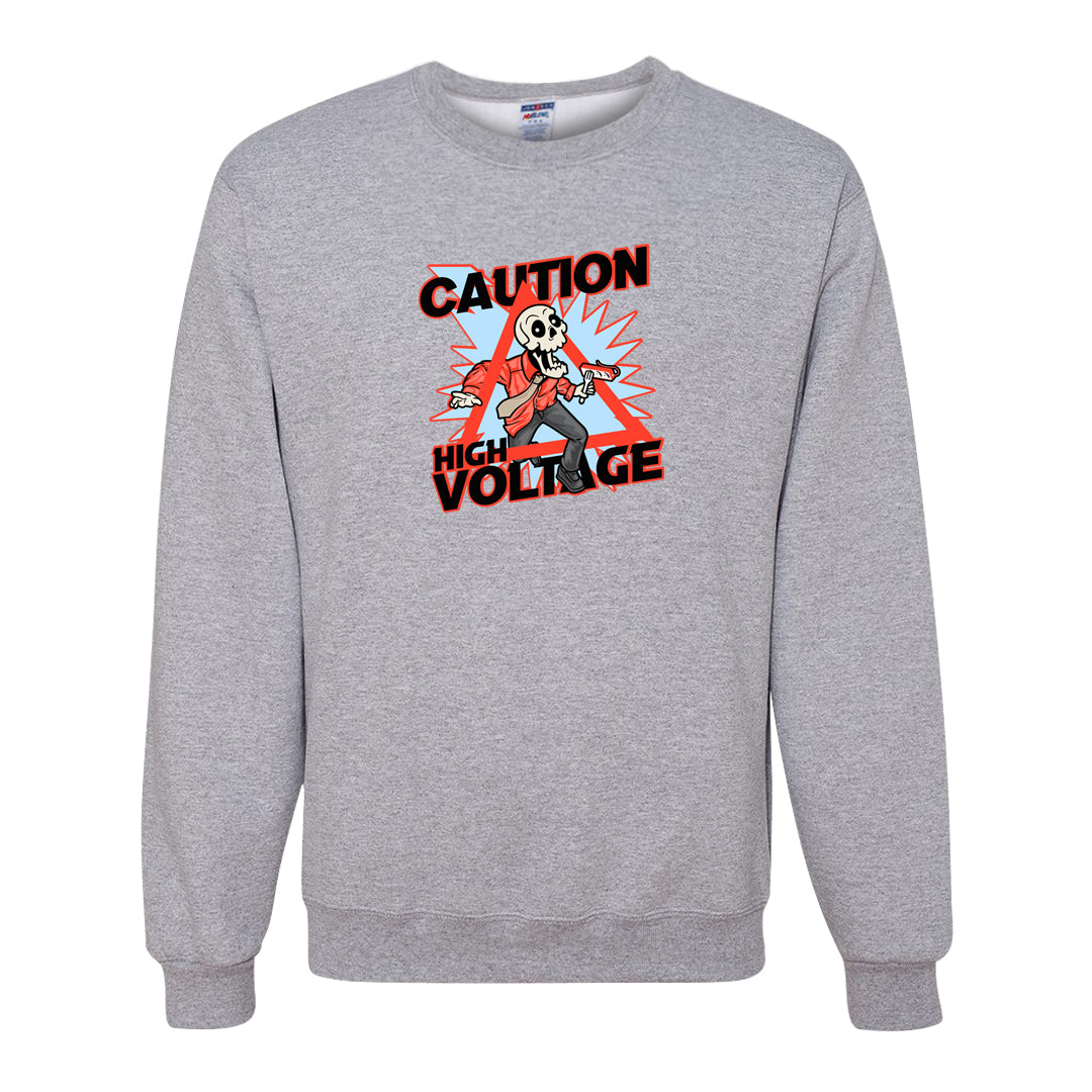 White Infrared 7s Crewneck Sweatshirt | Caution High Voltage, Ash