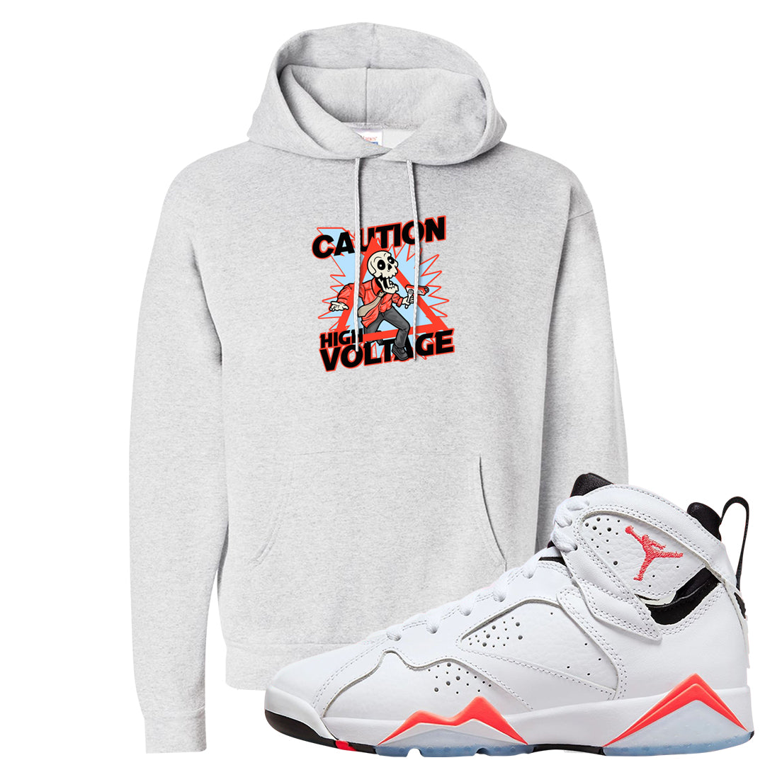 White Infrared 7s Hoodie | Caution High Voltage, Ash